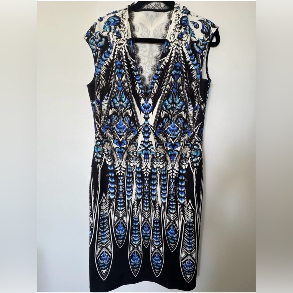 ROBERTO CAVALLI Fabulous Retro style Blue and Black Dress, size L Patterned Top